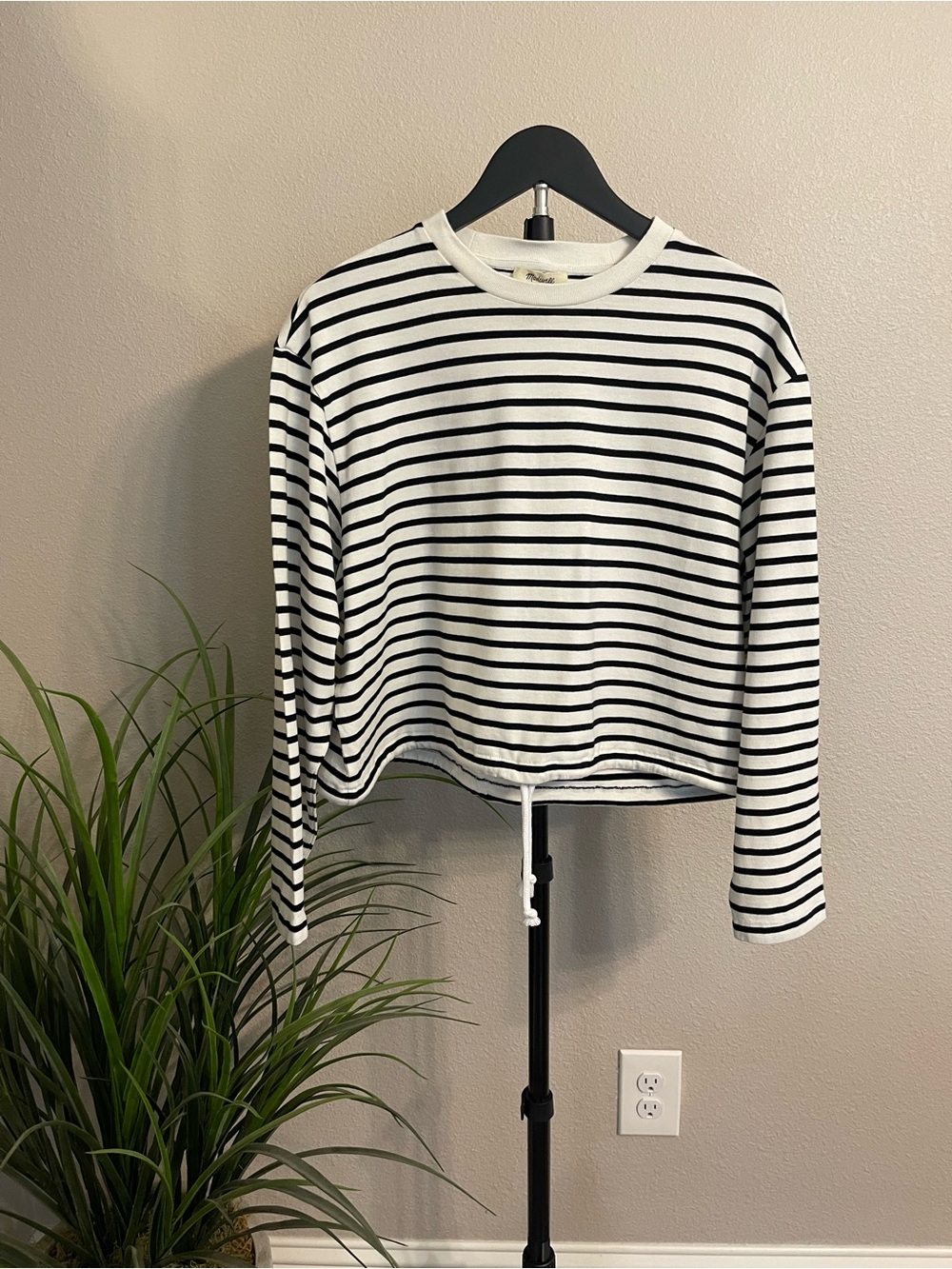 Madewell Black & White Striped Cropped Long-Sleeve Tee